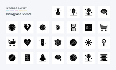 25 Biology Solid Glyph icon pack