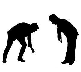 silhouette of a  couple searching on floor on white background