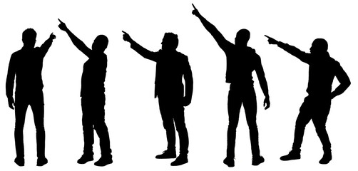 silhouette of a  group of men pointing on white background