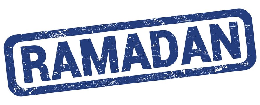 RAMADAN text written on blue rectangle stamp.