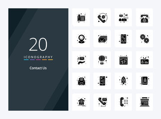 Fototapeta na wymiar 20 Contact Us Solid Glyph icon for presentation