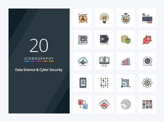 Fototapeta na wymiar 20 Data Science And Cyber Security line Filled icon for presentation