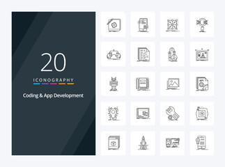Fototapeta na wymiar 20 Coding And App Development Outline icon for presentation