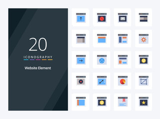 Fototapeta na wymiar 20 Website Element Flat Color icon for presentation