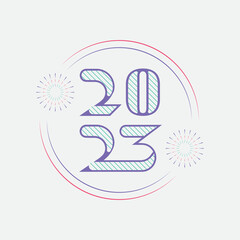 2023 Happy New Year logo with lines, simple and clean