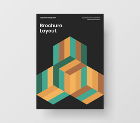 Fototapeta premium Multicolored geometric hexagons company brochure template. Unique handbill A4 vector design illustration.