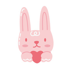 Valentine's day Cute pink bunny with heart. Love. Heart. Isolated Vector Illustration.
