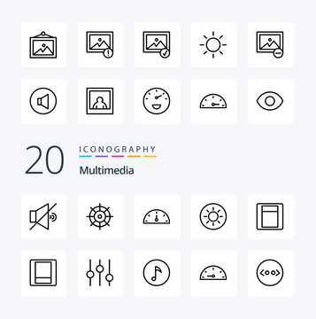 20 Multimedia Line icon Pack like selected image performance photo alert