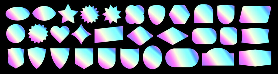 Holographic stickers. Hologram labels template. Vector patch collection.