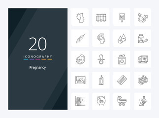 Fototapeta na wymiar 20 Pregnancy Outline icon for presentation