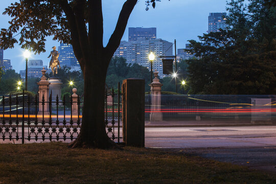 Boston Public Garden at dusk, Arlington Street, Boston, Massachusetts, USA