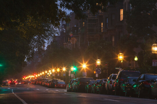 Cars parked on the street, Commonwealth Avenue, Arlington Street, Berkeley Street, Boston, Massachusetts, USA