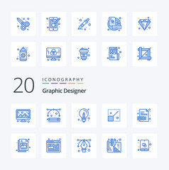 20 Graphic Designer Blue Color icon Pack like document design bulb resize idea