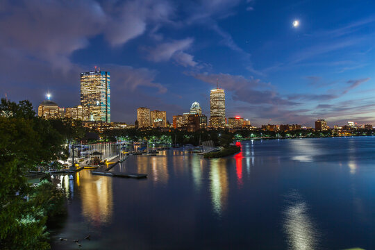 Reflection of building in a river, Charles River and Community Boat House, Boston, Massachusetts, USA