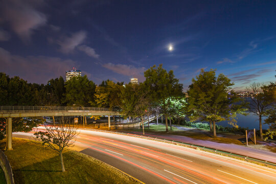 Traffic on the road in a city, Storrow Drive, Boston, Massachusetts, USA