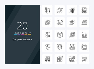 20 Computer Hardware Outline icon for presentation