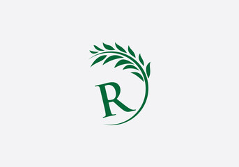 Laurel wreath green leaf logo and Vintage wheat logo design monogram with the letters and alphabets 