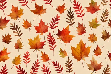 Naklejka na ściany i meble This is a seamless pattern of maple leaves for fall, which would look great as a backdrop for a website or as a gift wrap for a friend. Generative AI