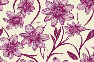 Tuinposter Seamless floral design with a '70s disco vibe. Vintage pastel flower background made by hand. Superior for use as wallpaper or textiles. Illustration in form Generative AI © MUNUGet Ewa