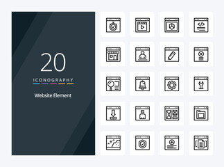 20 Website Element Outline icon for presentation