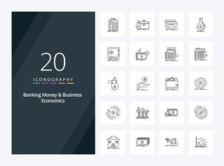 Fototapeta na wymiar 20 Banking Money And Business Economics Outline icon for presentation