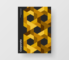 Clean leaflet A4 vector design layout. Fresh geometric hexagons front page template.