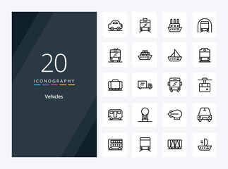 Fototapeta na wymiar 20 Vehicles Outline icon for presentation