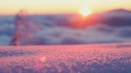 Amazing winter sunset from the top of the mountain