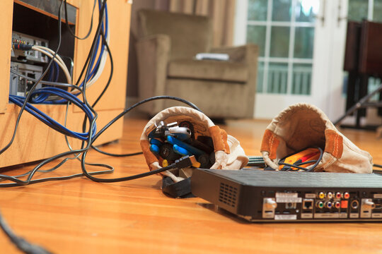 Cable Box And Installation Tool Bags On Floor Of Home