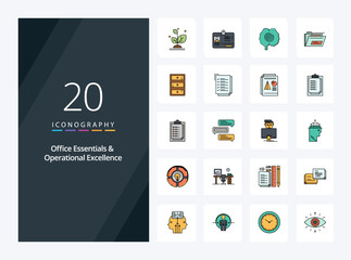 20 Office Essentials And Operational Exellence line Filled icon for presentation