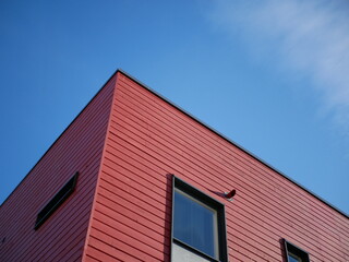 red building and blue sky