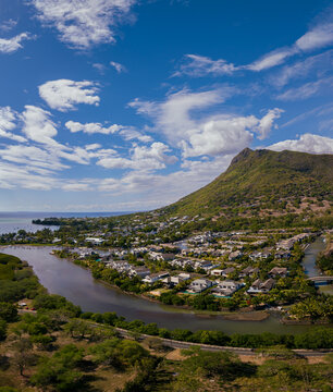 South coast marina in Mauritius island, Trois bras town. Other name is La Balise Marina. This luxury port and villas is in the Noire river estuary.