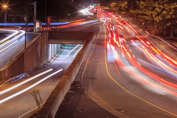 Storrow Drive with auto lights at night