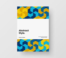 Vivid geometric tiles annual report template. Bright book cover design vector concept.