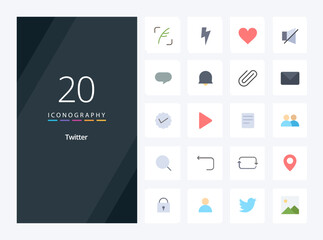 20 Twitter Flat Color icon for presentation