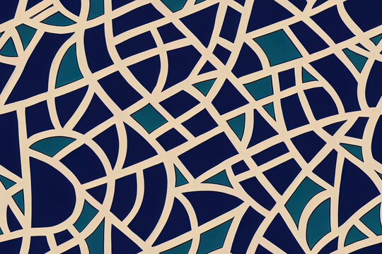 Traditional mosaique design with square tiles, depicting a pattern of Greek motifs. Generative AI