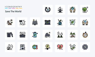 25 Save The World Line Filled Style icon pack