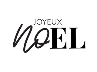 Merry Christmas in French language. Joyeux Noel modern brush vector calligraphy. Hand drawn calligraphic phrase isolated on white background. Typography for greeting card, postcards, poster, banner.