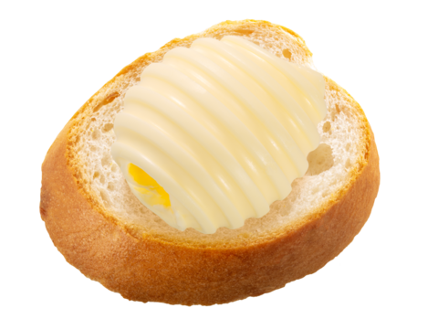 Butter curl on a bread slice isolated, top view png