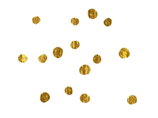 Gold spots, metallic points, golden buttons or circles randomly arranged