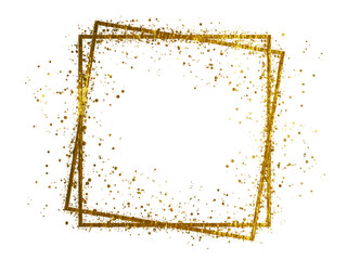 Simple Abstract gold frame with shiny particles, golden texture framing, isolated object with transparent background