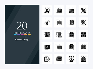 20 Editorial Design Solid Glyph icon for presentation