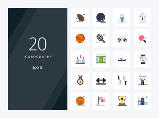 Fototapeta na wymiar 20 Sports Flat Color icon for presentation