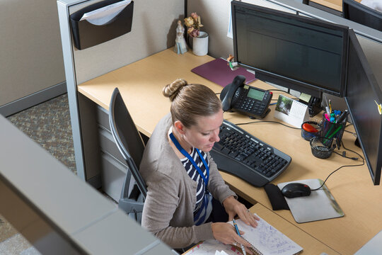 Female executive working in customer service center of electric power plant