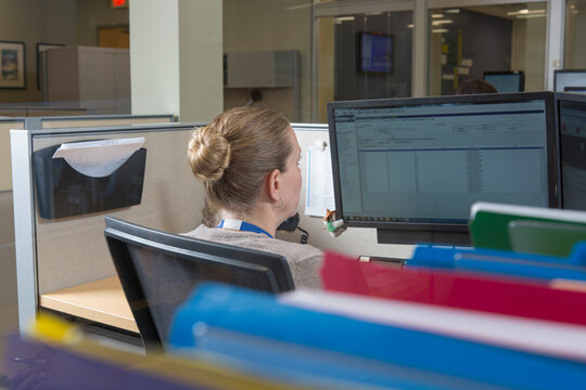 Female executive working in customer service center of electric power plant