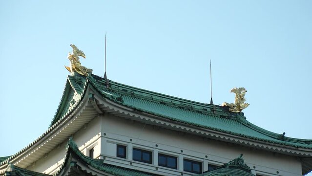 NAOGYA, JAPAN - OCTOBER 2022 : Scenery of Nagoya castle in sunny daytime. Travel, tourism and history concept video.