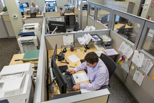 Male executive working customer service center of electric power plant
