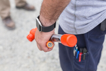 Engineer holding torque wrench