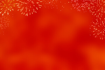 abstract group of fireworks explosion on red background with space for chinese happy new year celebrate 2023