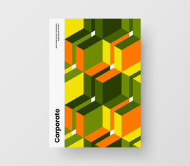 Colorful geometric pattern leaflet concept. Vivid company brochure A4 vector design illustration.